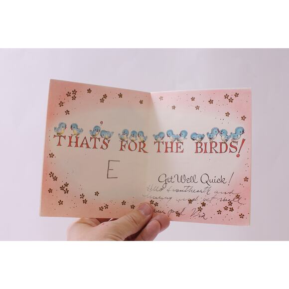 Sick Little Bird, Get Well Card, USED, Folding, Paper, Vintage, ~ 251107-WH 1393 - Picture 2 of 2